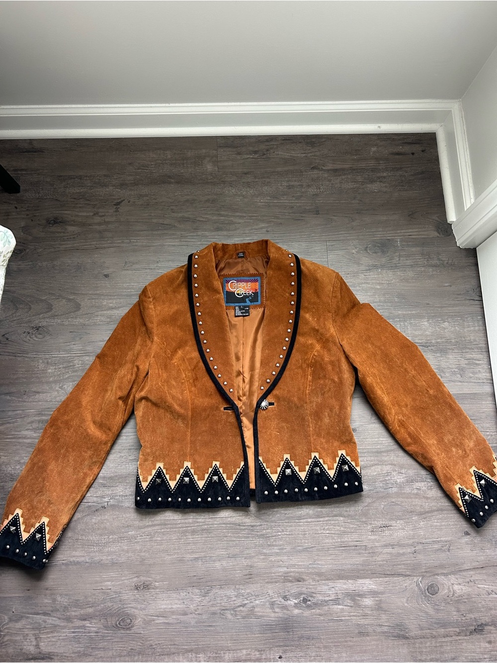 Vintage 90s Rust Brown Suede Studded western jacket